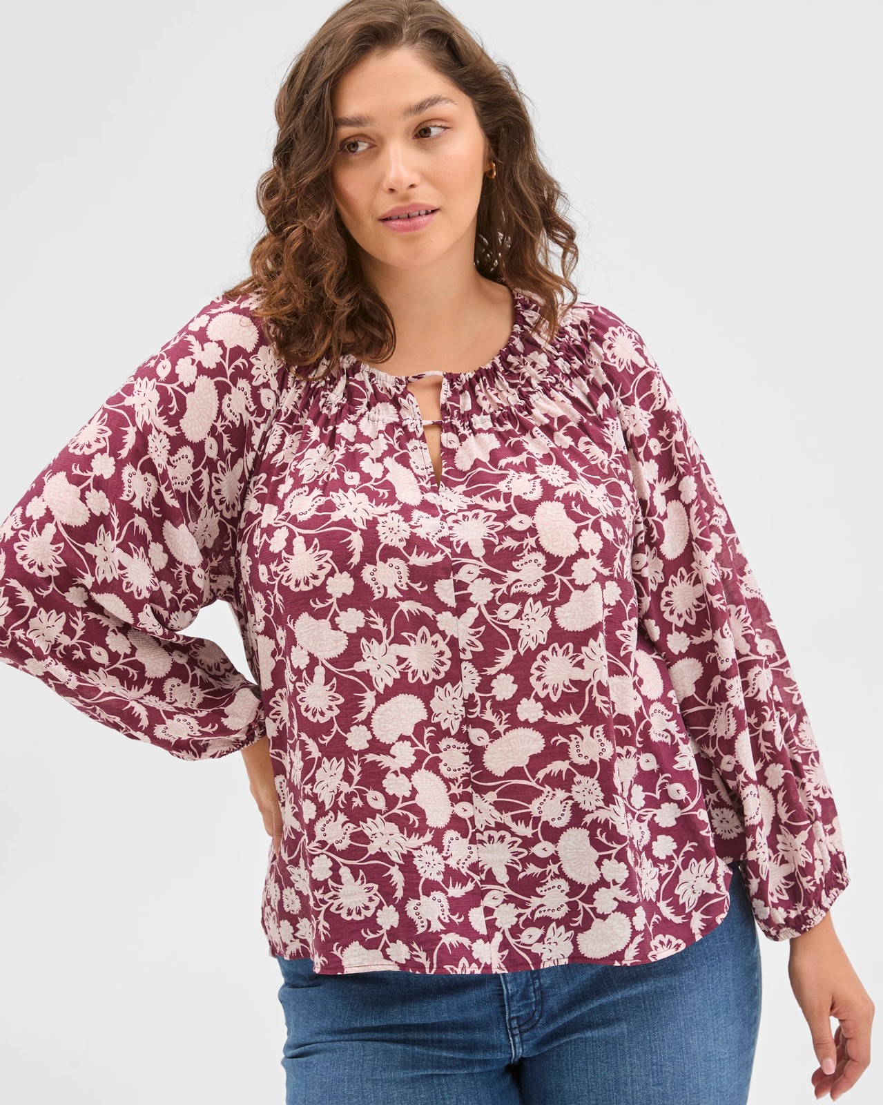 Plus Size Long Sleeve Neck Detail Blouse 2 of 6
