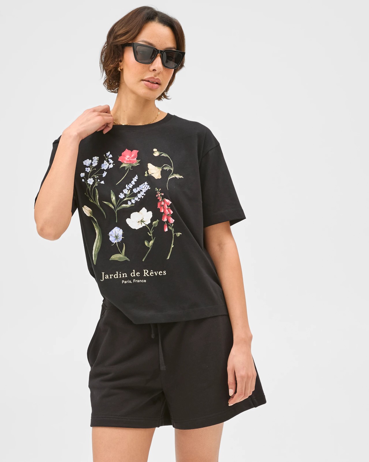 Australian Cotton Boxy Print T-Shirt - Black Floral 2 of 5