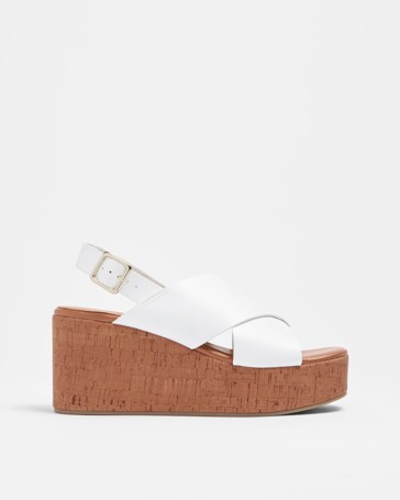 Womens Crossover Strap Chunky Wedge Heel Sandal