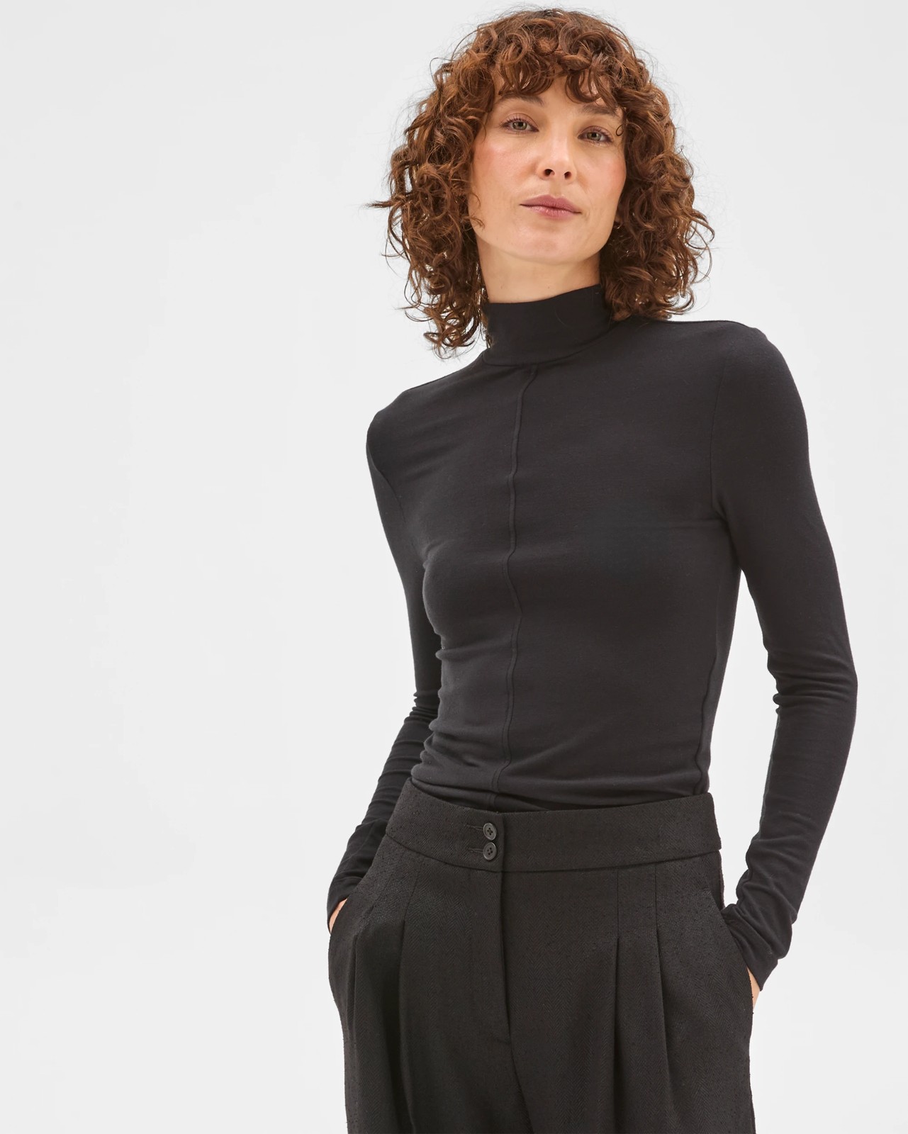 Preview Long Sleeve Luxe Layering Knit Skivvy Top - Black 2 of 6