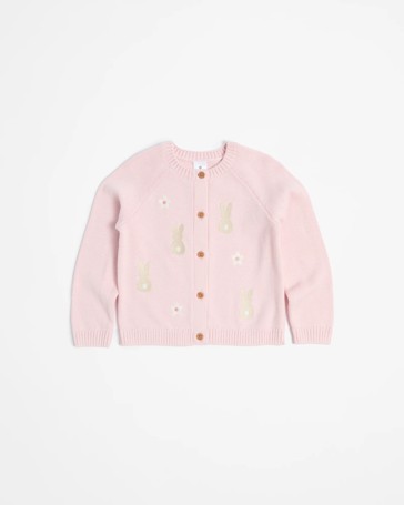 Australian Cotton Bunny Embroidered Knit Cardigan
