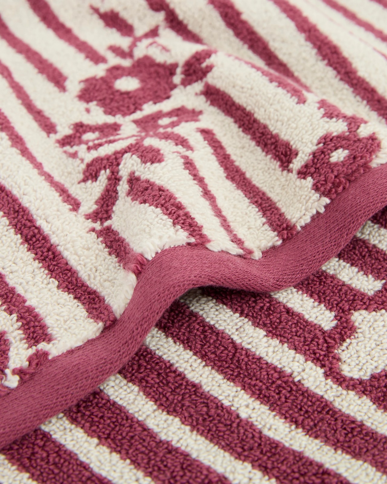 Jasmine Floral Stripe Australian Cotton Bath Towel - Pebble/Vintage Rose 2 of 3