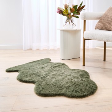 Anko Faux Fur Rug, Green - 110cm x 65cm