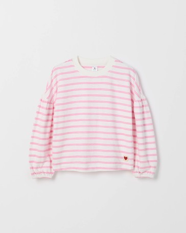 Australian Cotton Long Balloon Sleeve Striped T-Shirt