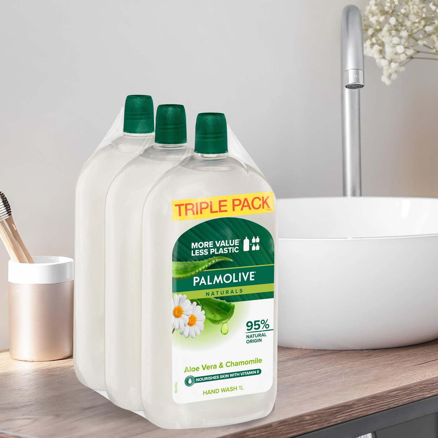 Palmolive Naturals 3 Pack Liquid Hand Wash 1L - Aloe Vera & Chamomile 3 of 5