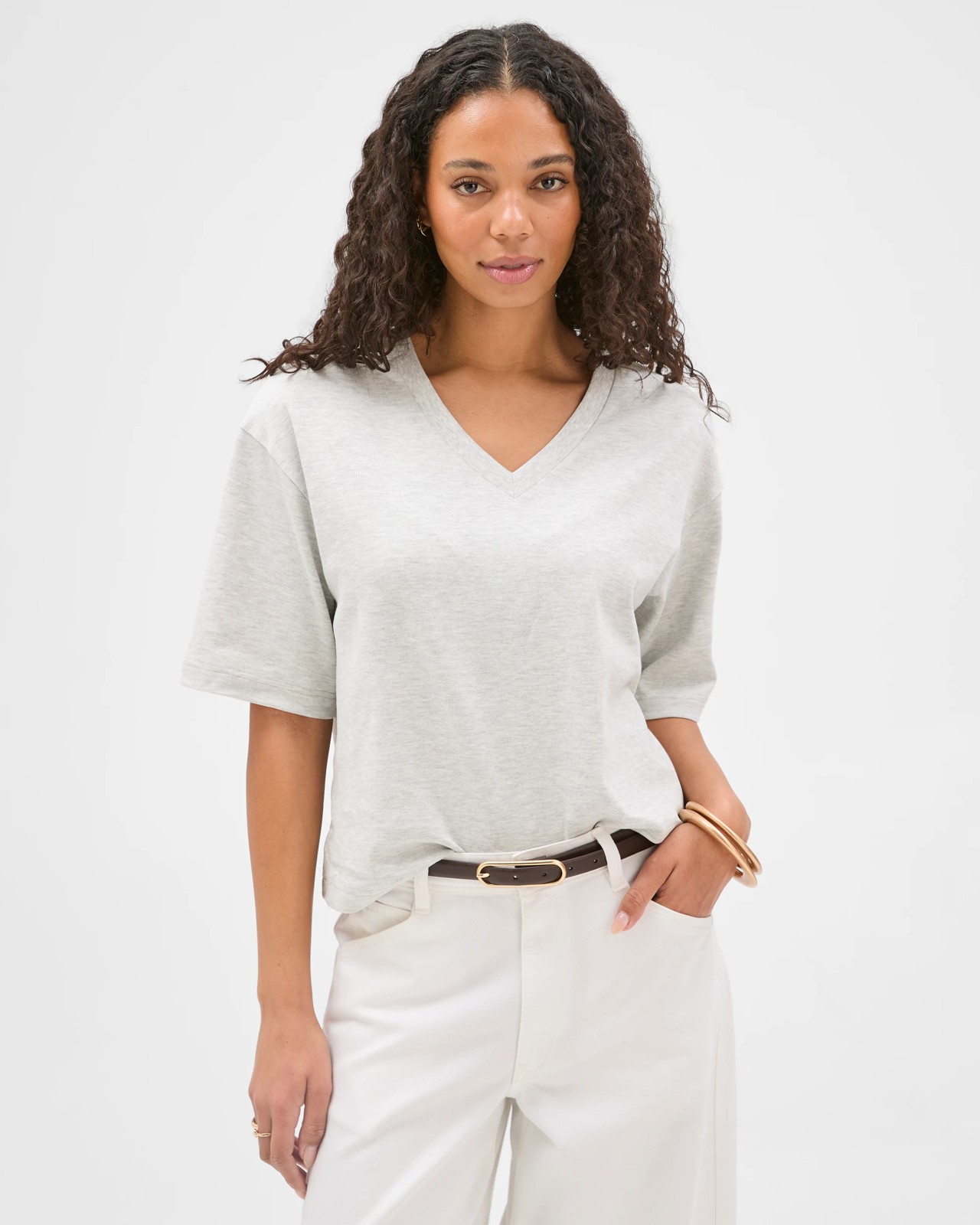 Australian Cotton Heavyweight V-Neck Boxy T-Shirt - Grey 2 of 6