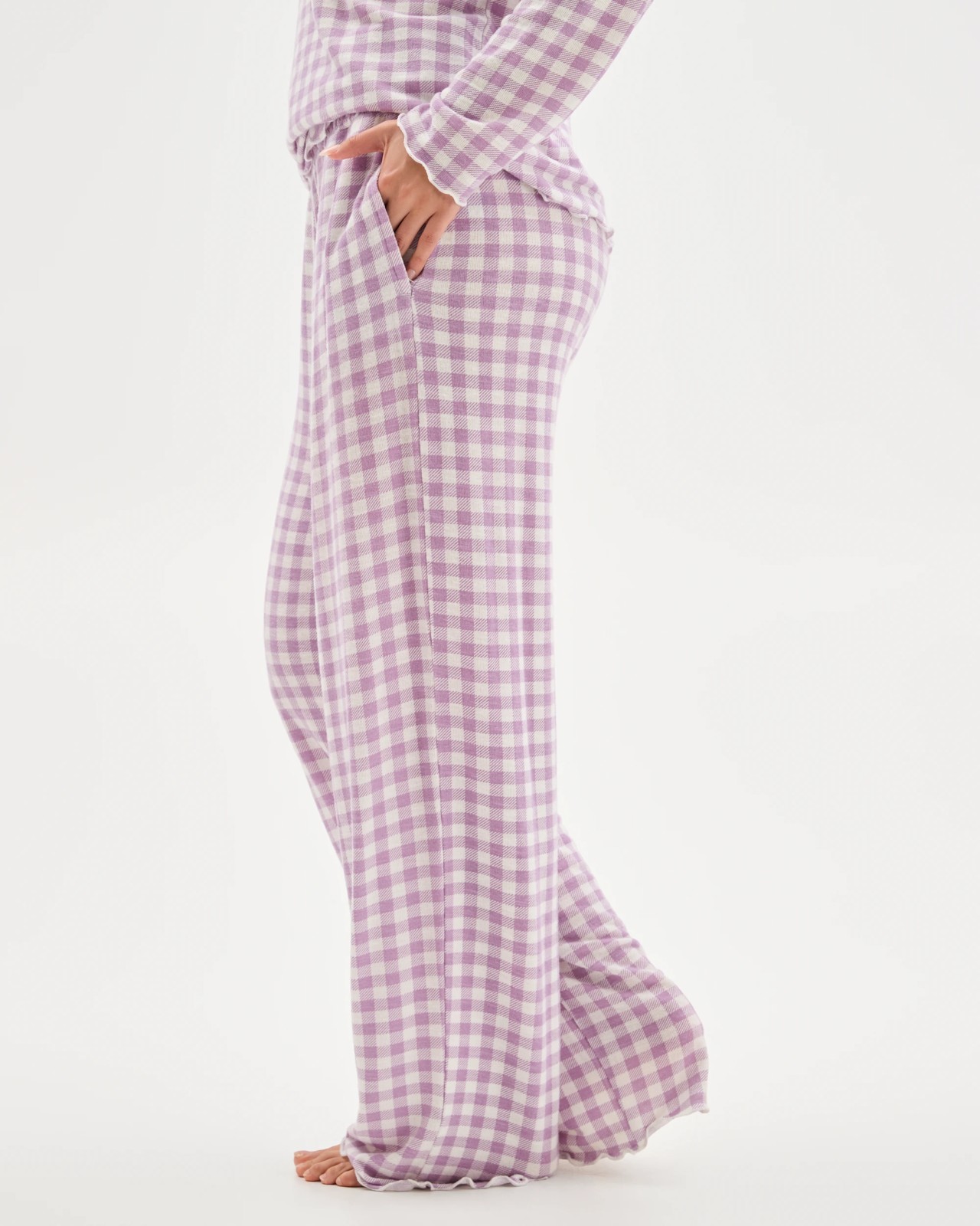 Cosy Slub Knit Sleep Pants - Purple gingham 4 of 6