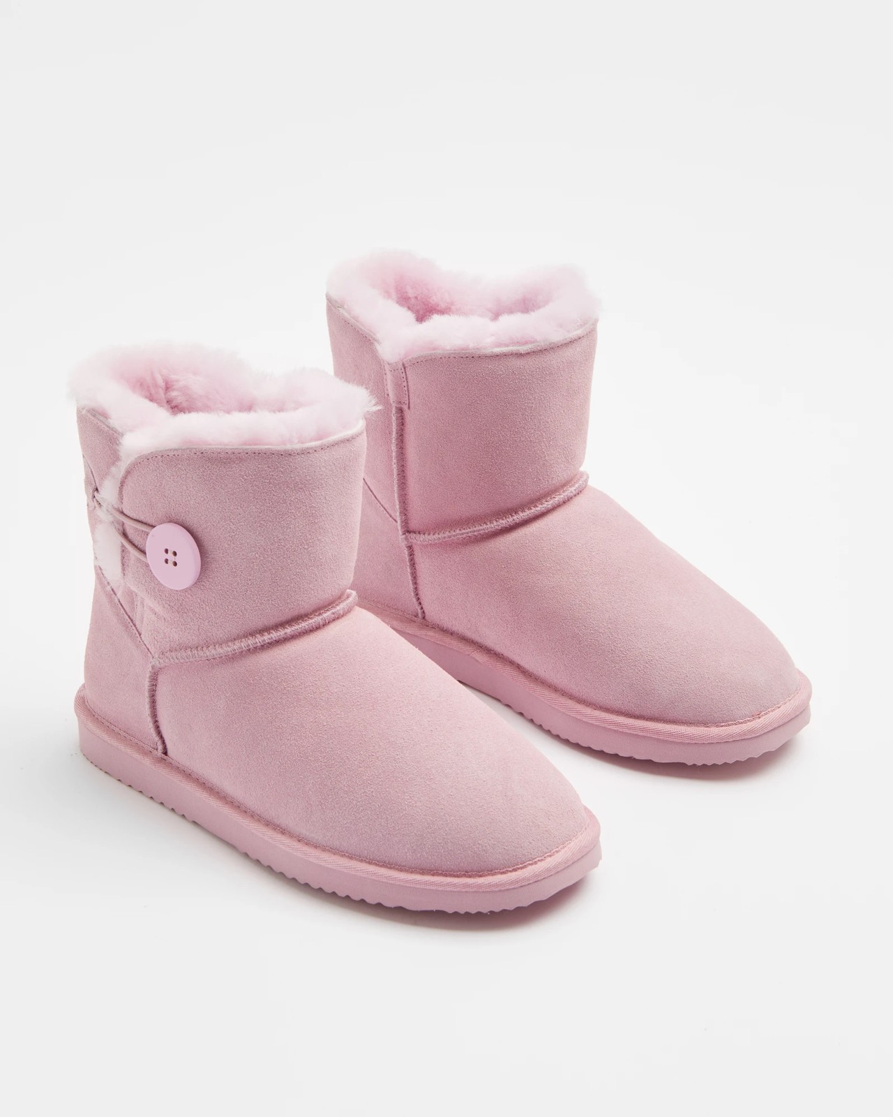 Womens Sheepskin and Leather Slipper Button Boot Pink