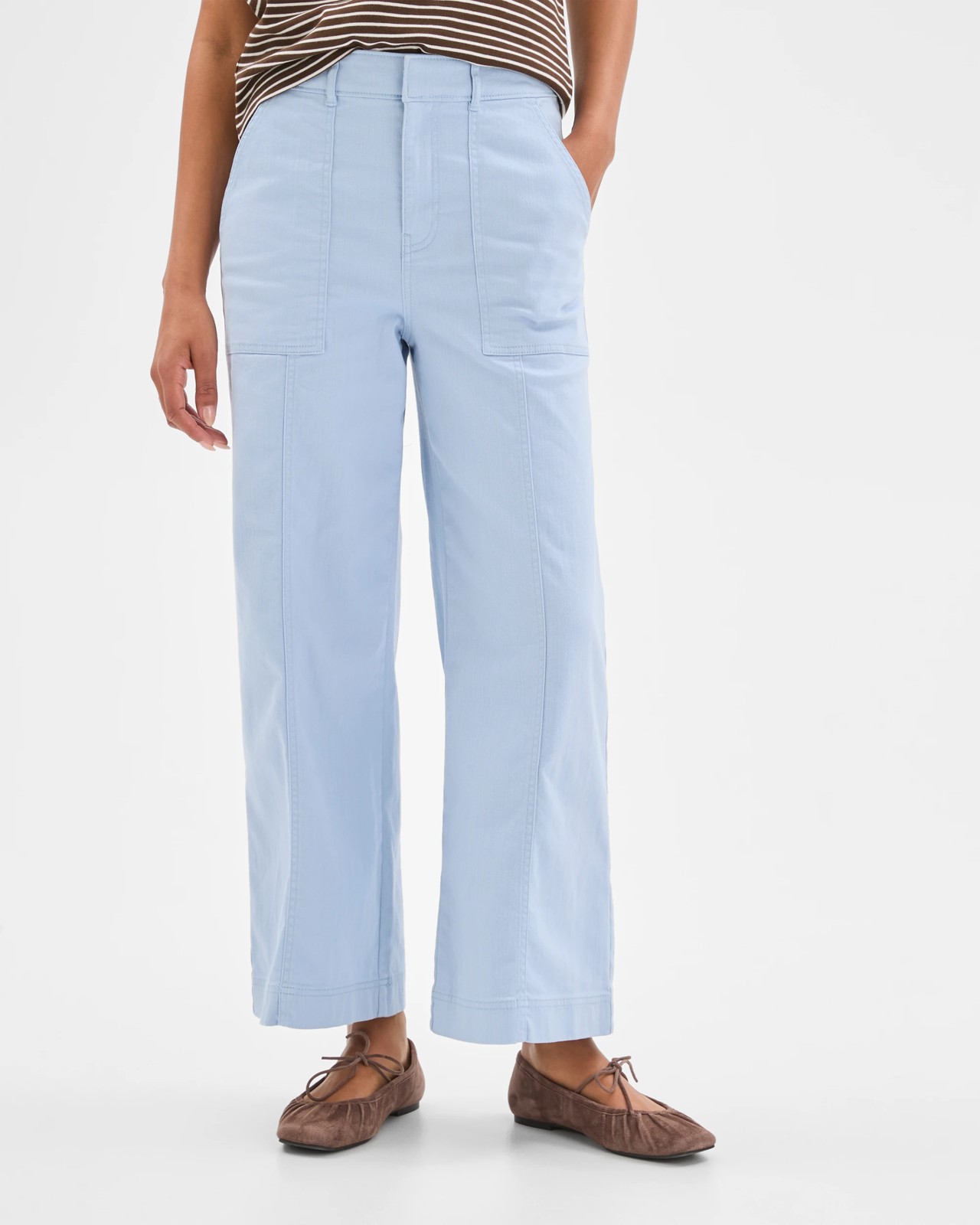 Australian Cotton Blend Stretch Twill Wide Leg Pants - Sky Blue 4 of 6