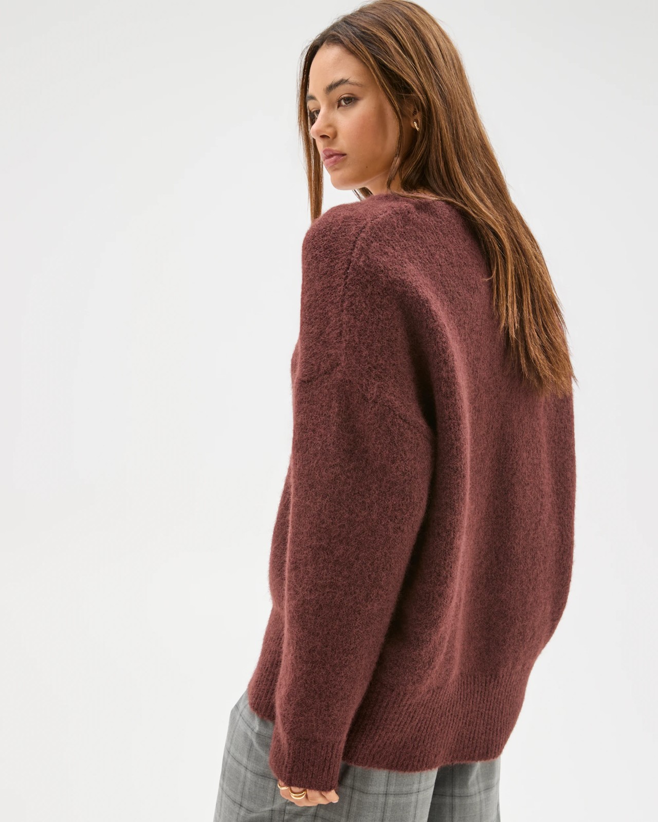 Lily Loves V-Neck Fluffy Knit Jumper - Burgundy 4 of 6