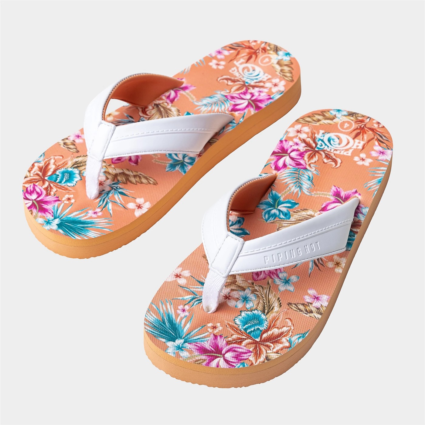 Piping Hot Kids Recycled Thongs - Coral Floral 4 of 5