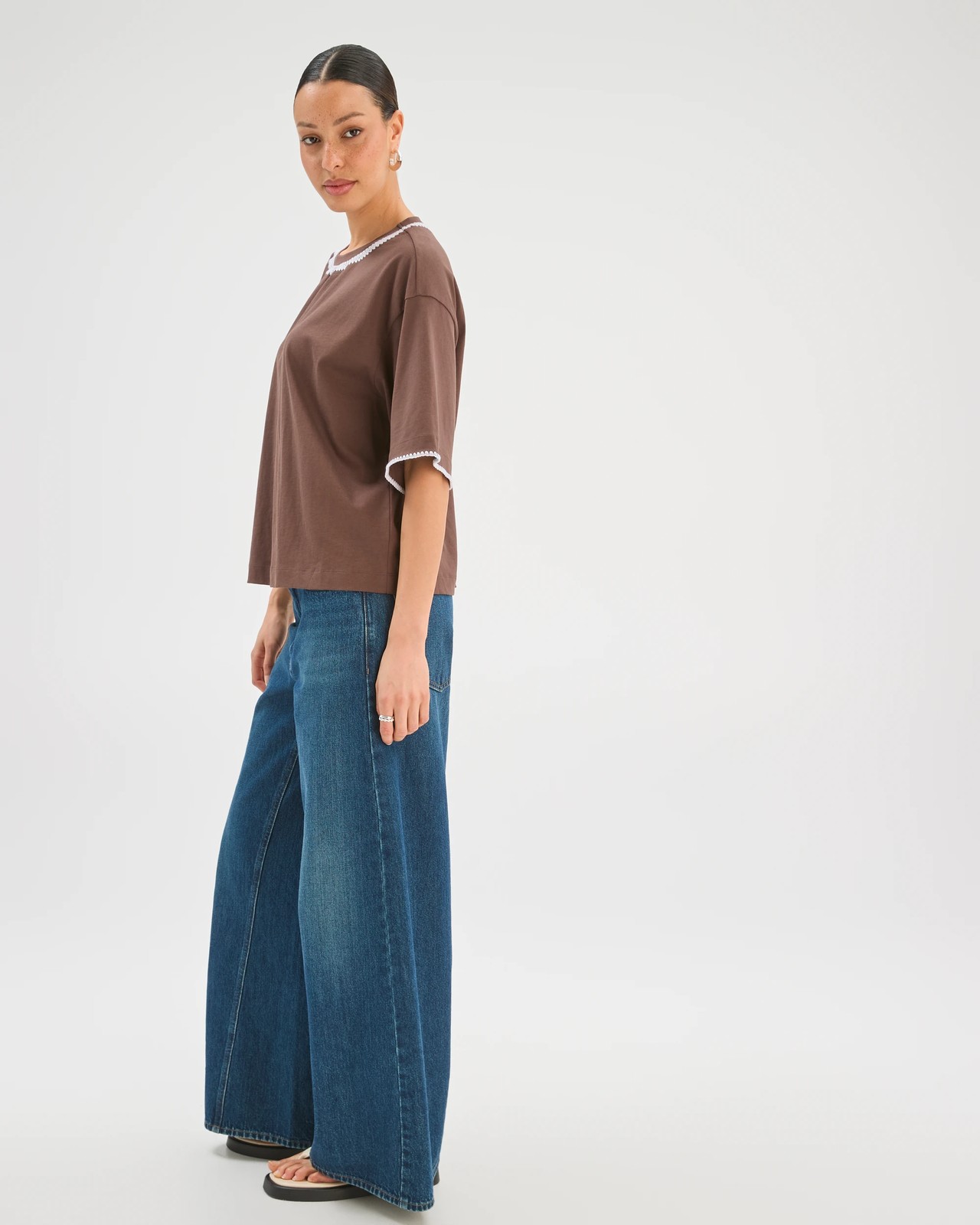 Australian Cotton Boxy Stitch Detail T-Shirt - Coffee Bean White 4 of 6