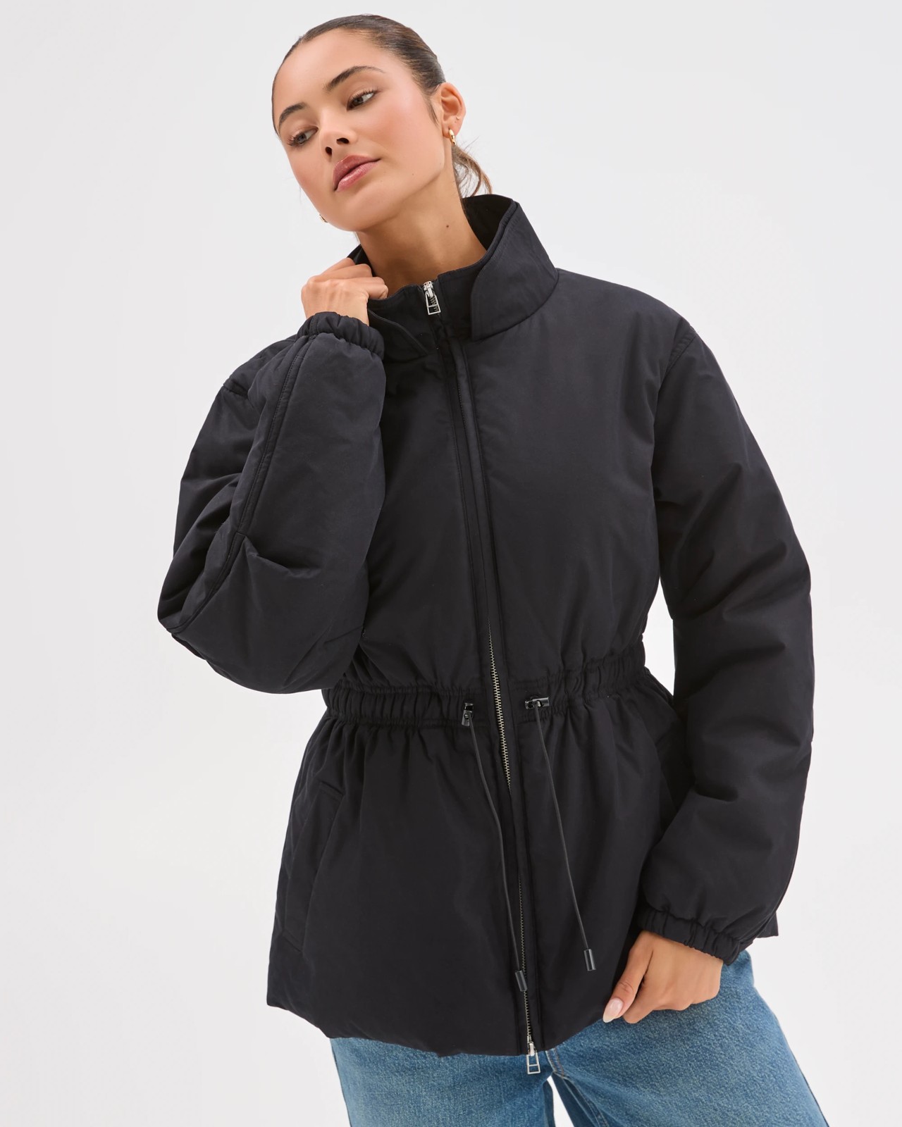 Lily Loves Australian Cotton Blend Cinched Puffer Jacket - Black 5 of 6