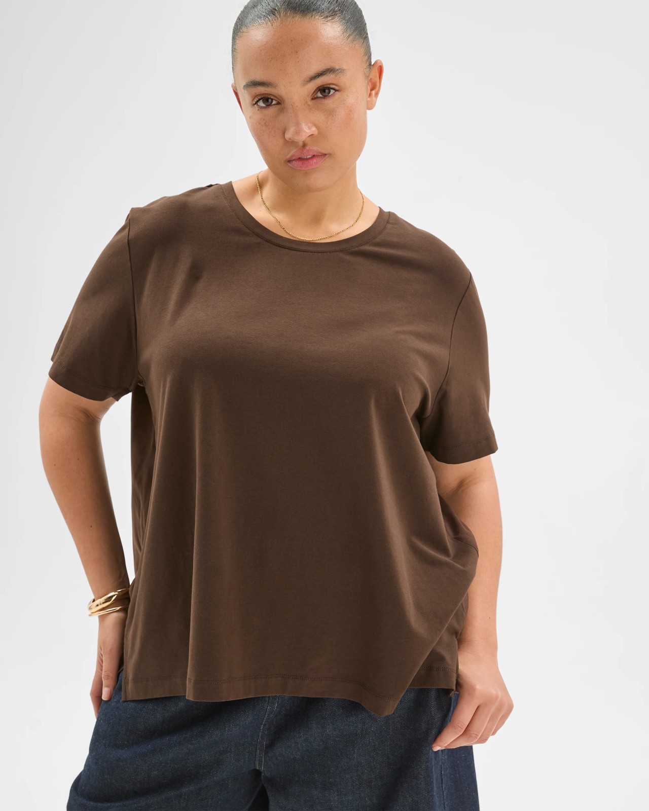Plus Size Short Sleeve Knit Woven Top 3 of 5