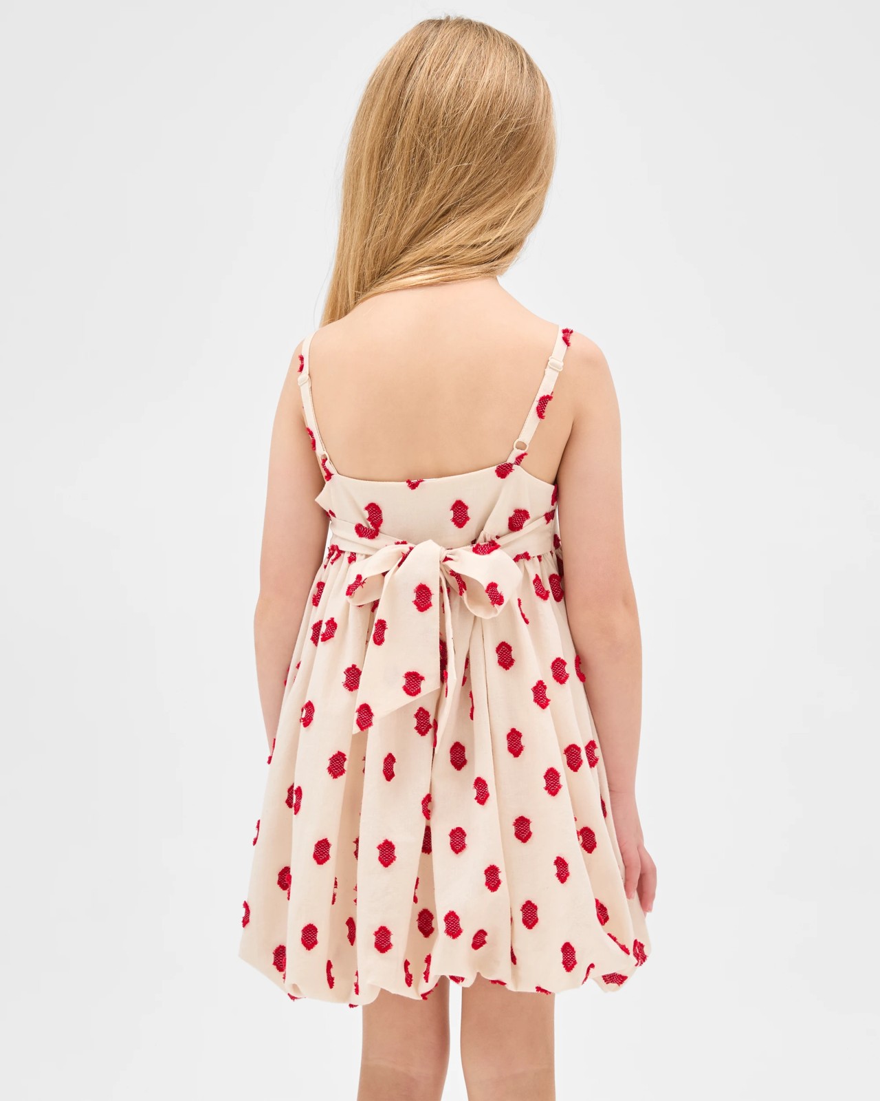 Cotton Woven Sleeveless Balloon Dress - White Red Spot 2 of 5