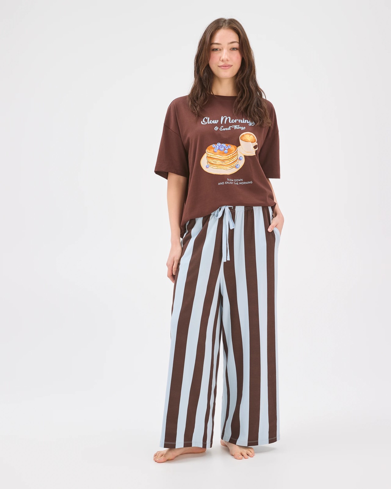 Lily Loves Australian Cotton Wide Leg 7/8 Length Jersey Sleep Pants - Blue Chocolate 3 of 6