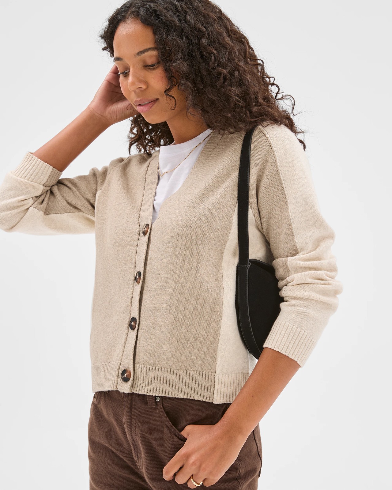 Australian Cotton Blend V-Neck Colour Block Cardigan  2 of 6