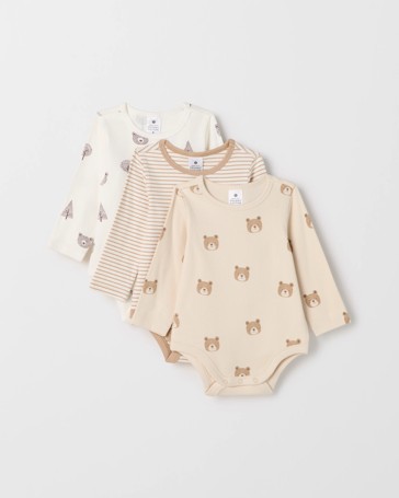 Baby Organic Cotton 3 Pack Long Sleeve Rib Bodysuit