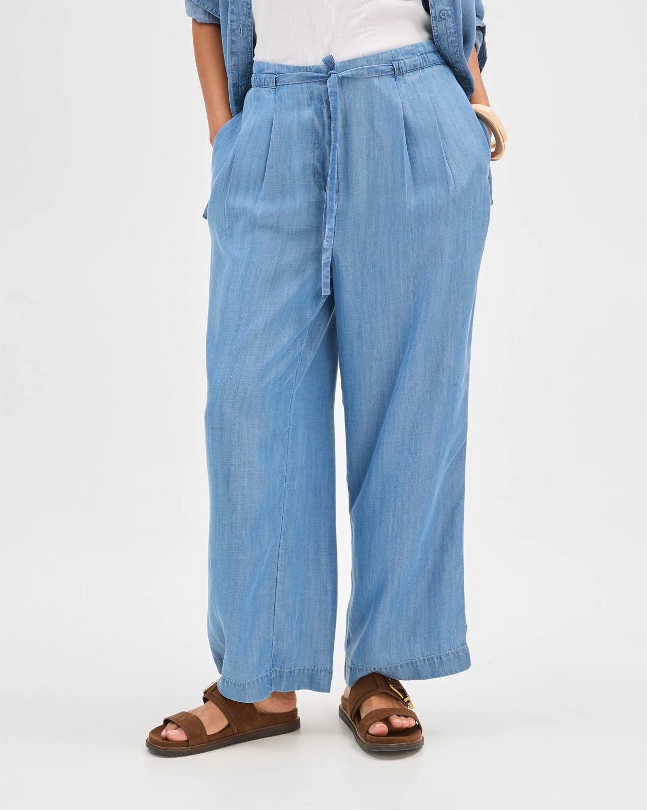 Straight Leg Tie Chambray Pants 4 of 6