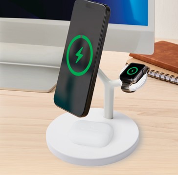 3-in-1 Desktop Wireless Charger Qi2- White - Anko