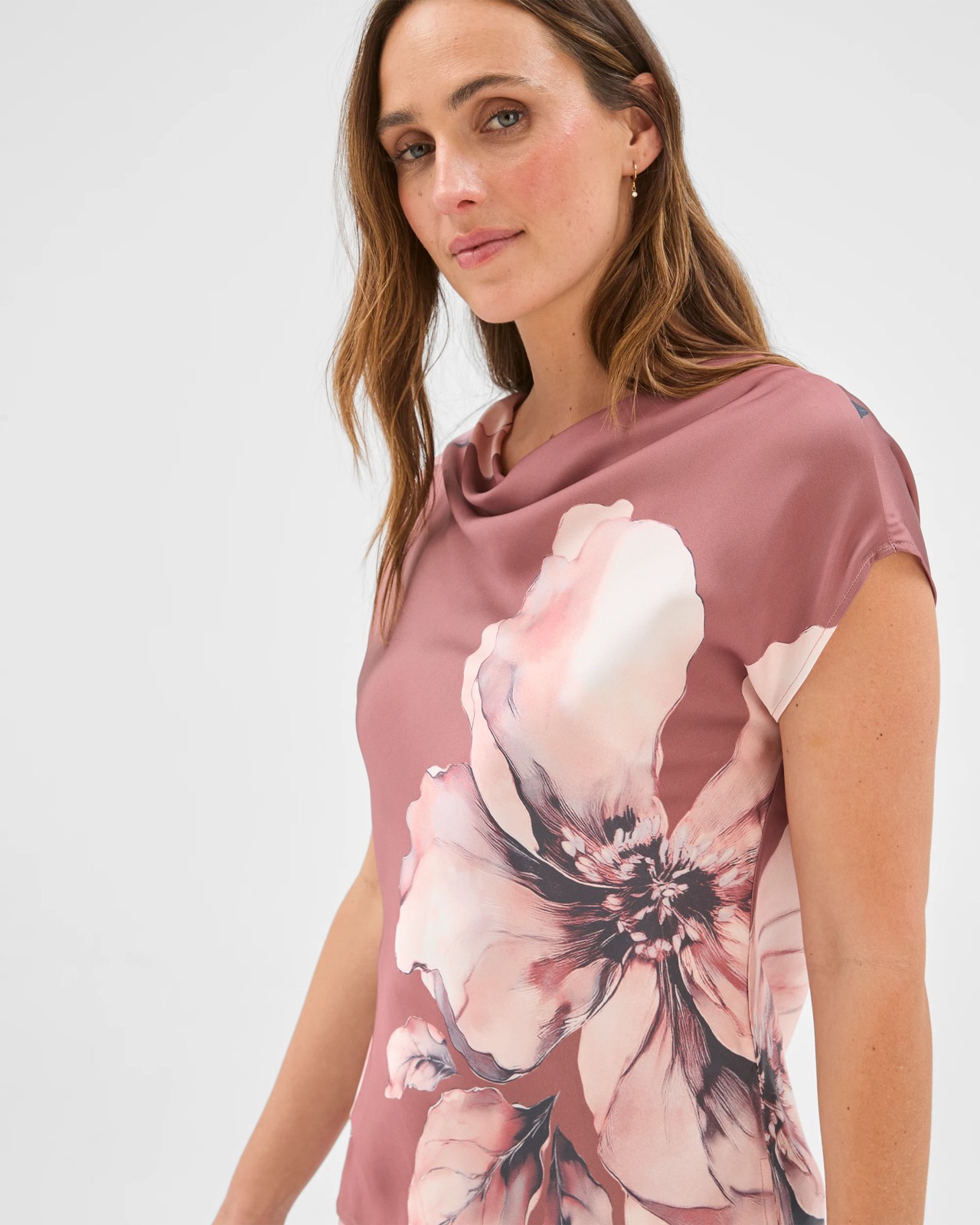 Preview Cowl Neck Drape Satin Blouse - Dusty Petal 5 of 5