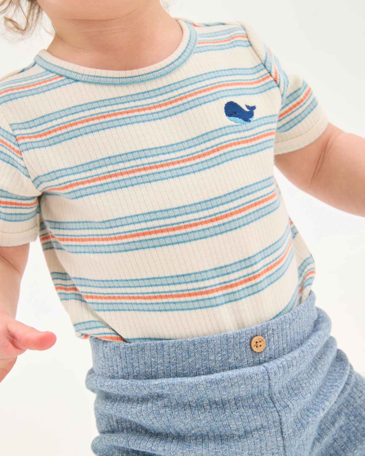 Baby Organic Cotton Ribbed Bodysuit and Leggings Set - Whale Stripe Blue 2 of 6