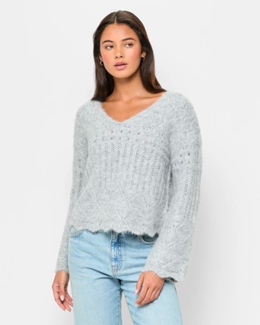 Pointelle V-Neck Jumper - Lily Loves