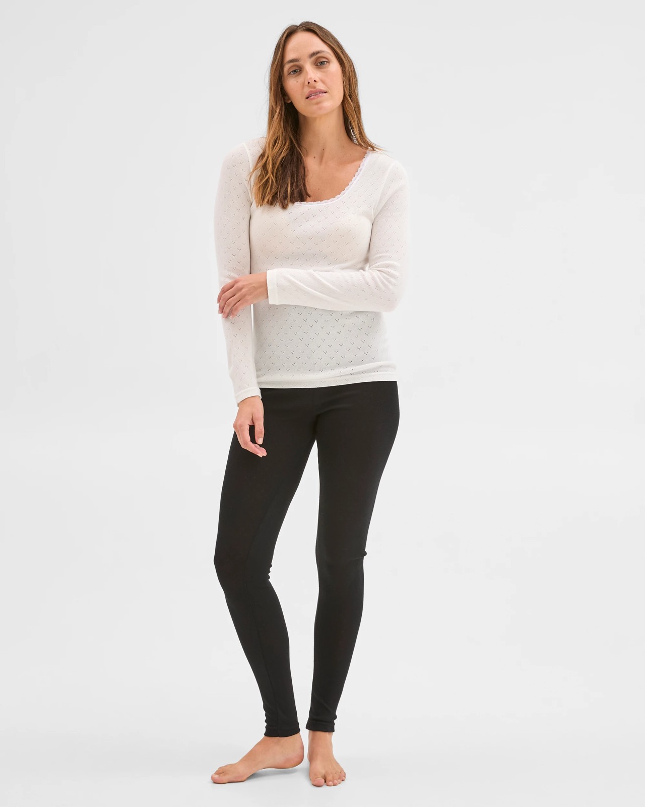 Long Sleeve Pointelle Thermal Top - White 2 of 5