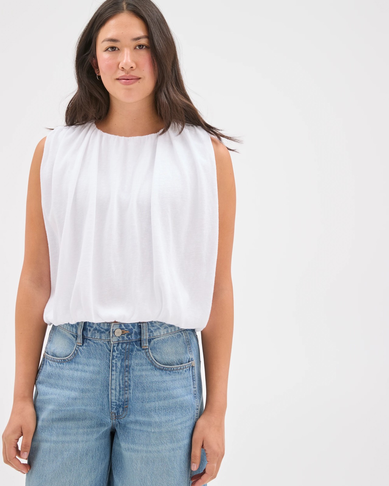 Australian Cotton Blend Sleeveless Bubble Top - White 4 of 5