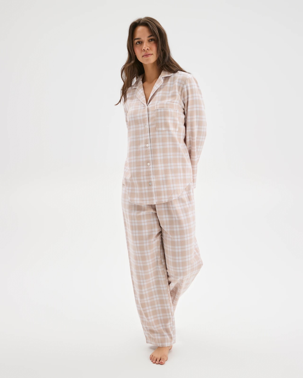 Australian Cotton Flannelette Pyjama Set - Gingham Neutral 3 of 6