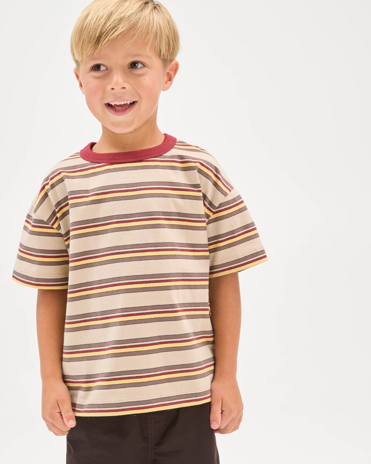 Australian Cotton Oversized Stripe T-Shirt - Cement 2 of 5
