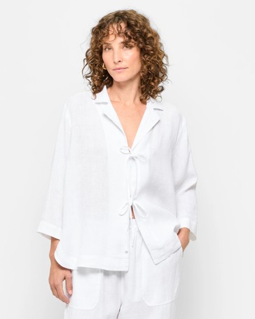 European Linen Tie Front Shirt