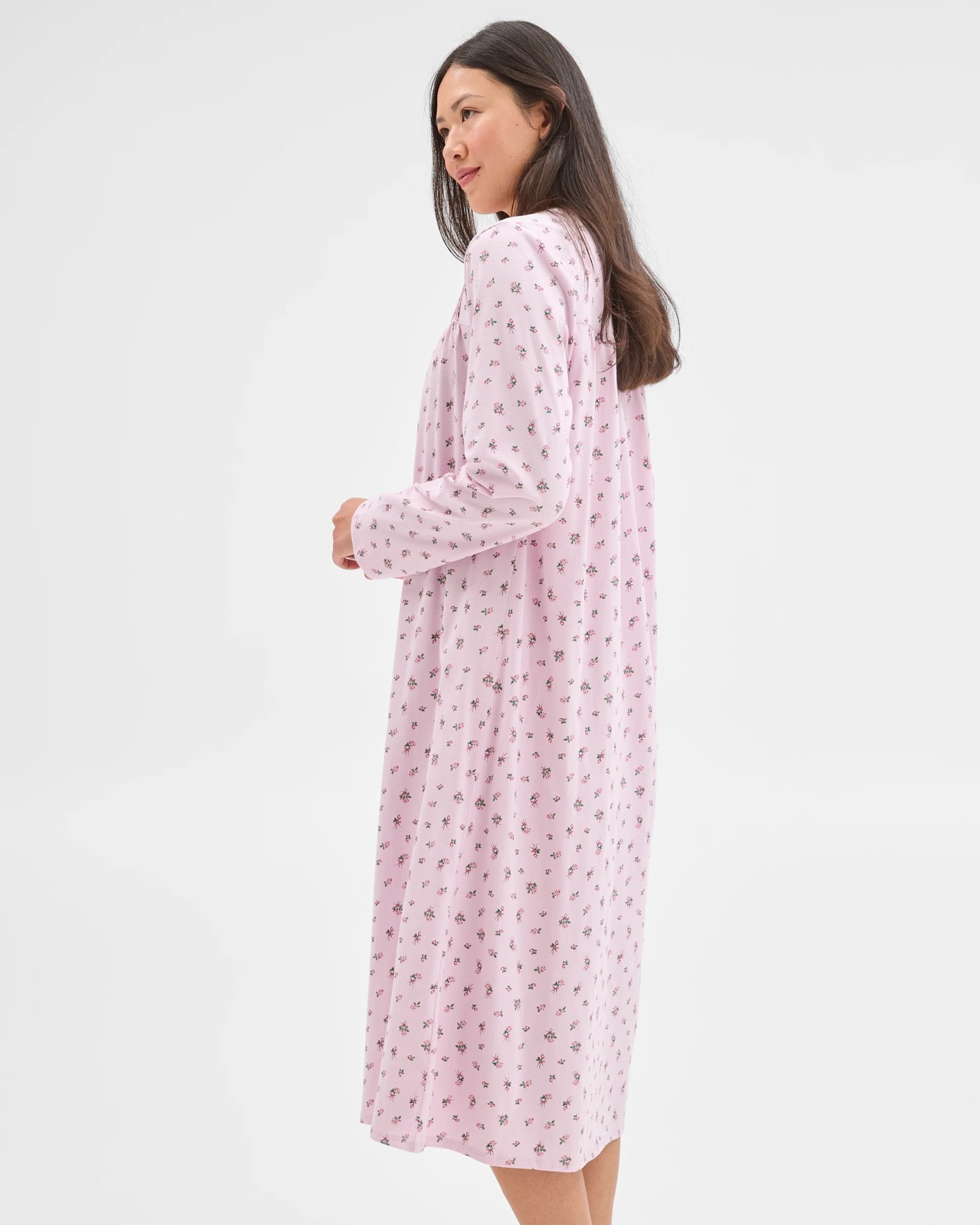 Australian Cotton Long Sleeve Traditional Pintuck Nightie - Pink Bow 3 of 5