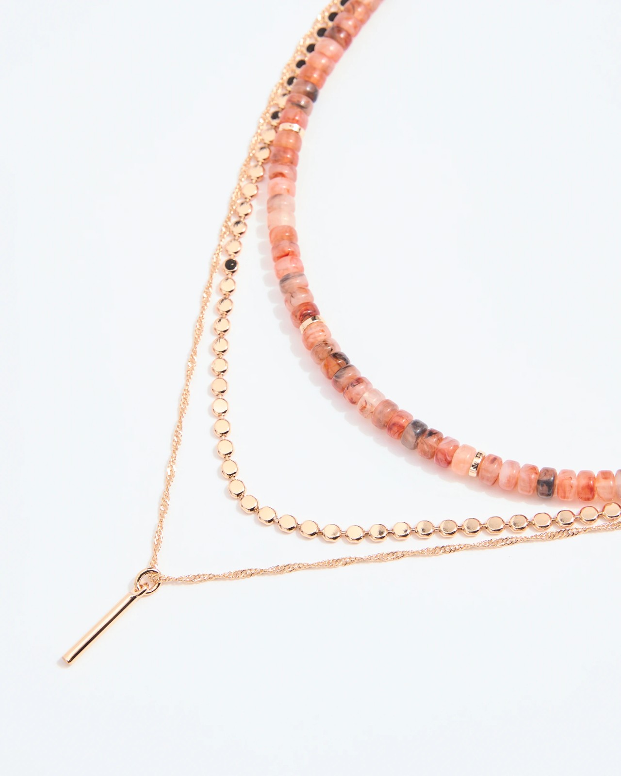 Layered Bead and Chain Necklace Set - Coral 2 of 2