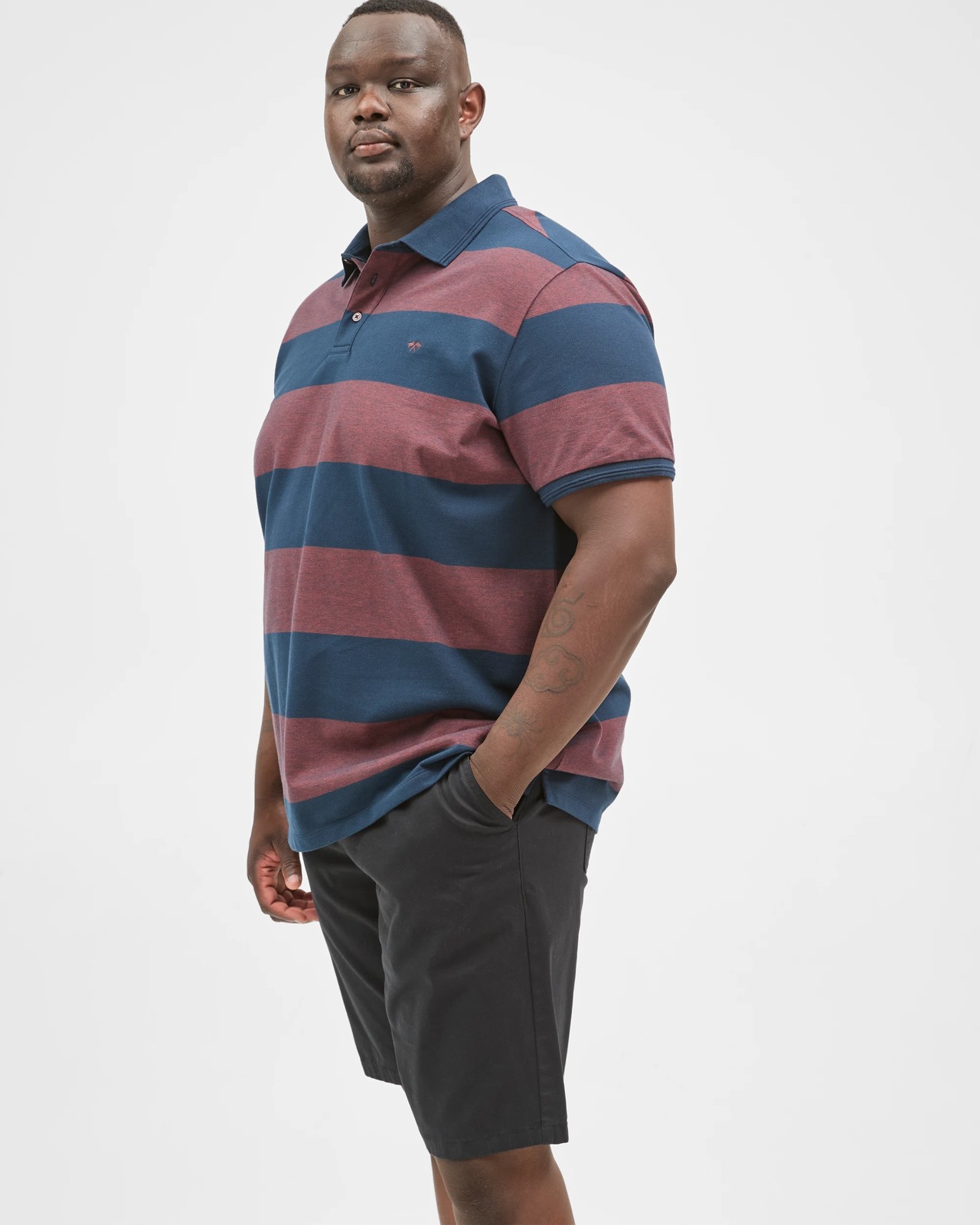 Plus Size Australian Cotton Block Stripe Polo Top - Henna 4 of 5