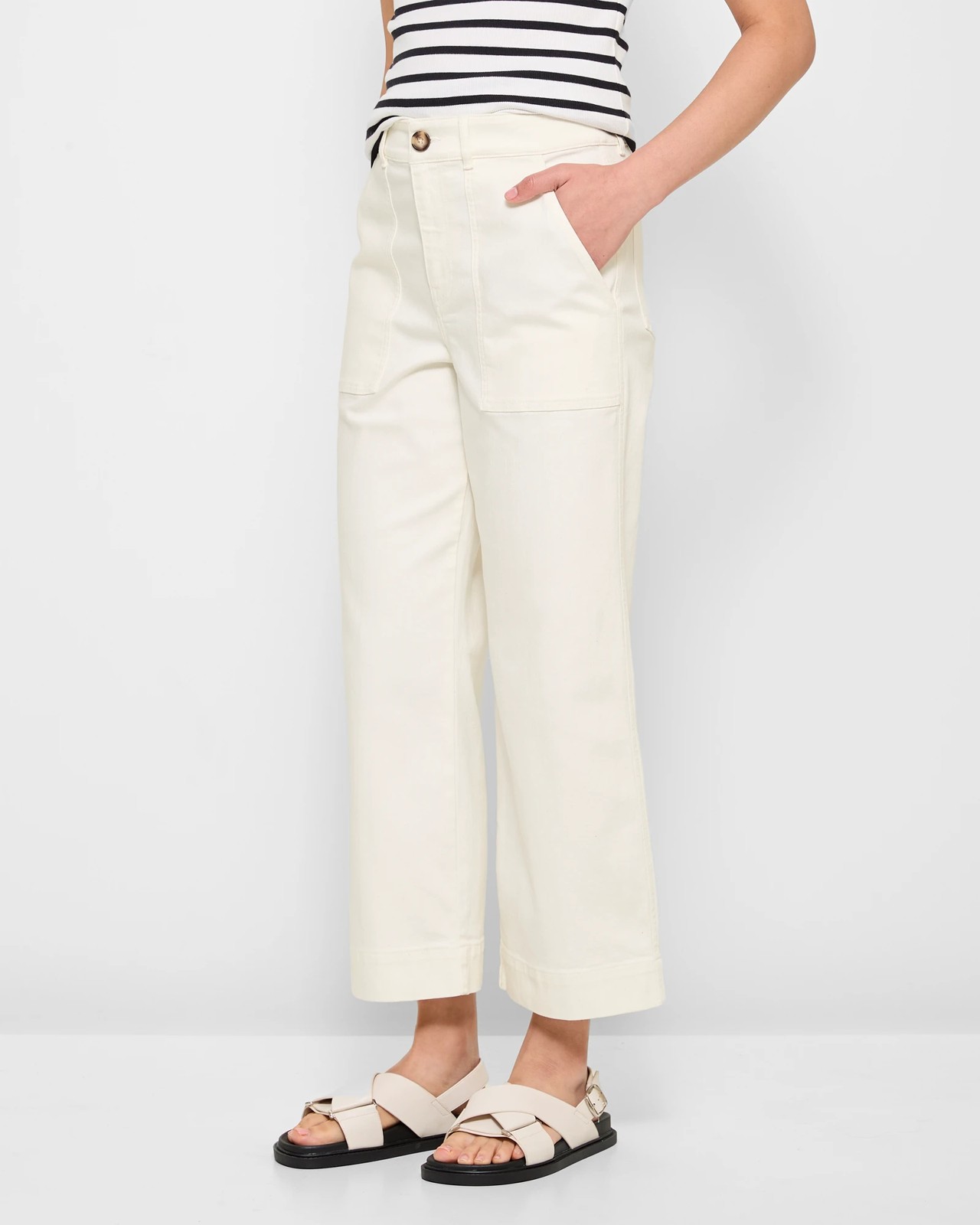 Stretch Wide Leg Twill Pants - Cream | Target Australia