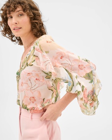 Long Sleeve Ruffle Detail Blouse - Preview