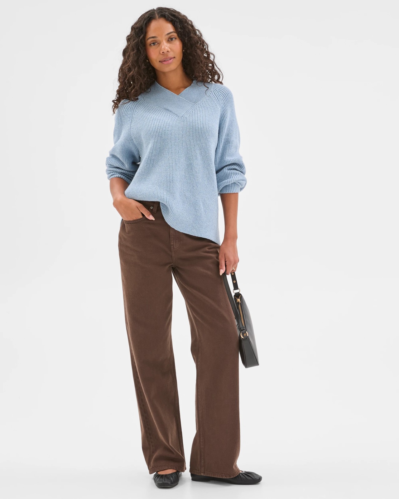 High Wrap Neck Relaxed Jumper - Mid Blue Marle 2 of 6