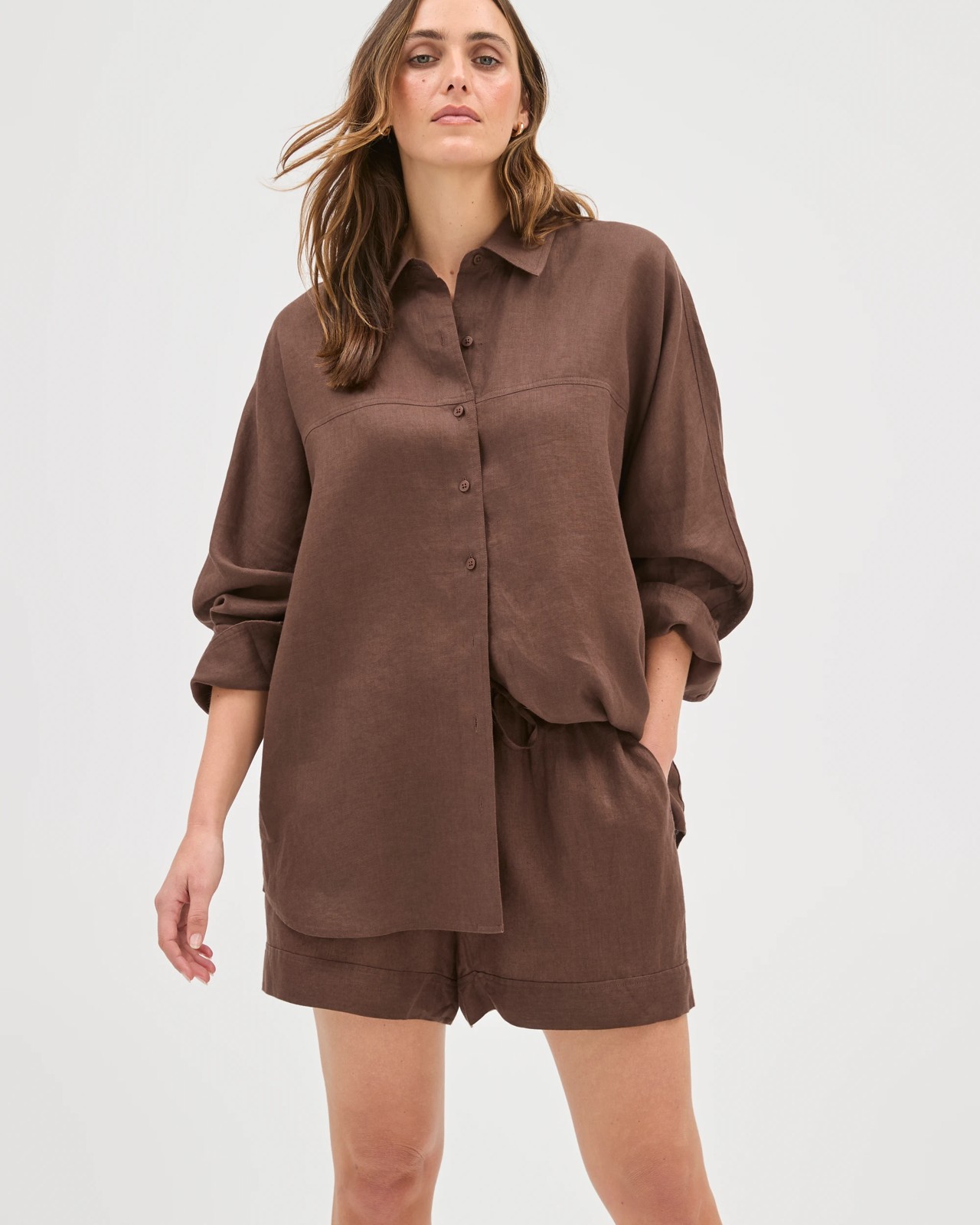 European Linen Long Sleeve Shirt - Coffee Bean 5 of 5