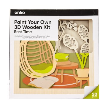 20 Piece Paint Your Own 3D Wooden Kit, Rest Time - Anko
