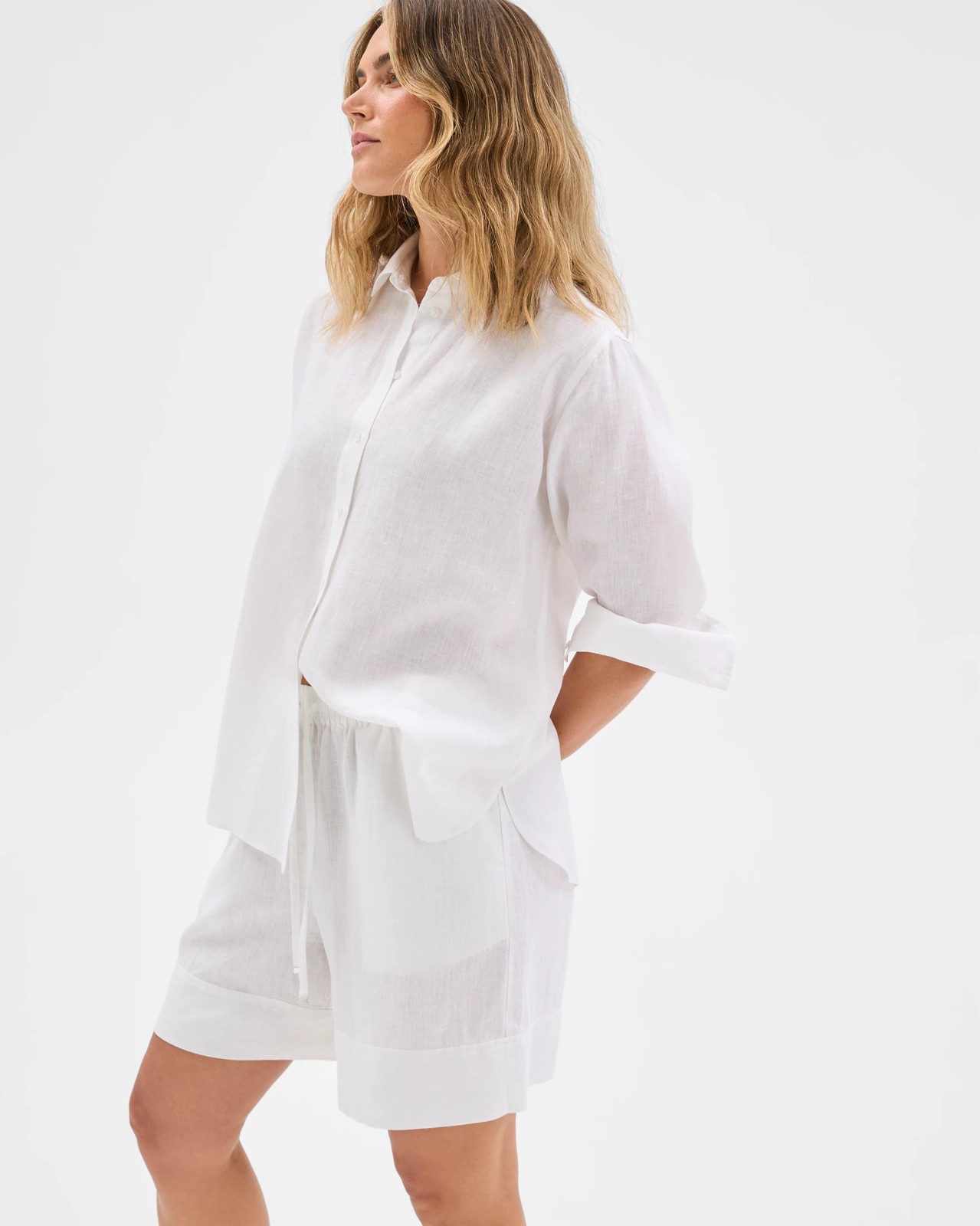 European Linen Long Shorts - White 2 of 6