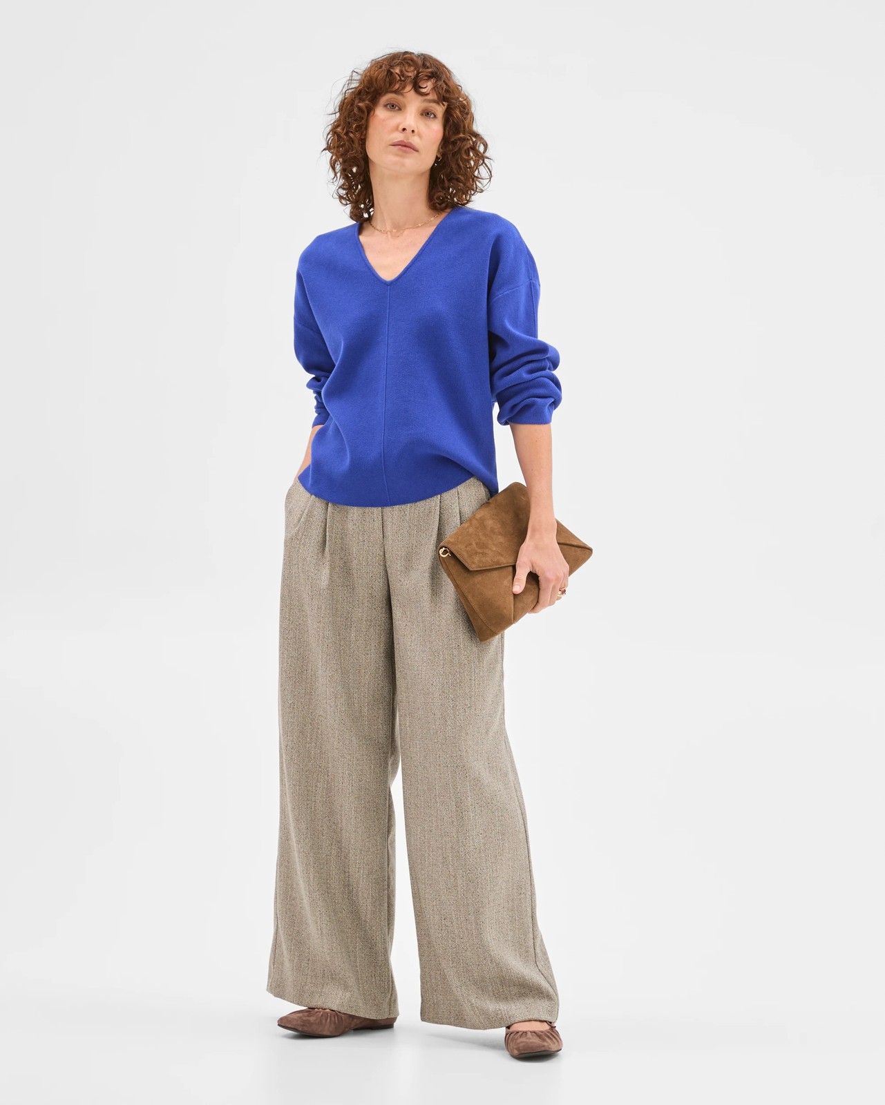 Preview Australian Cotton Blend Polished V-Neck Jumper - Cobalt Blue 2 of 6