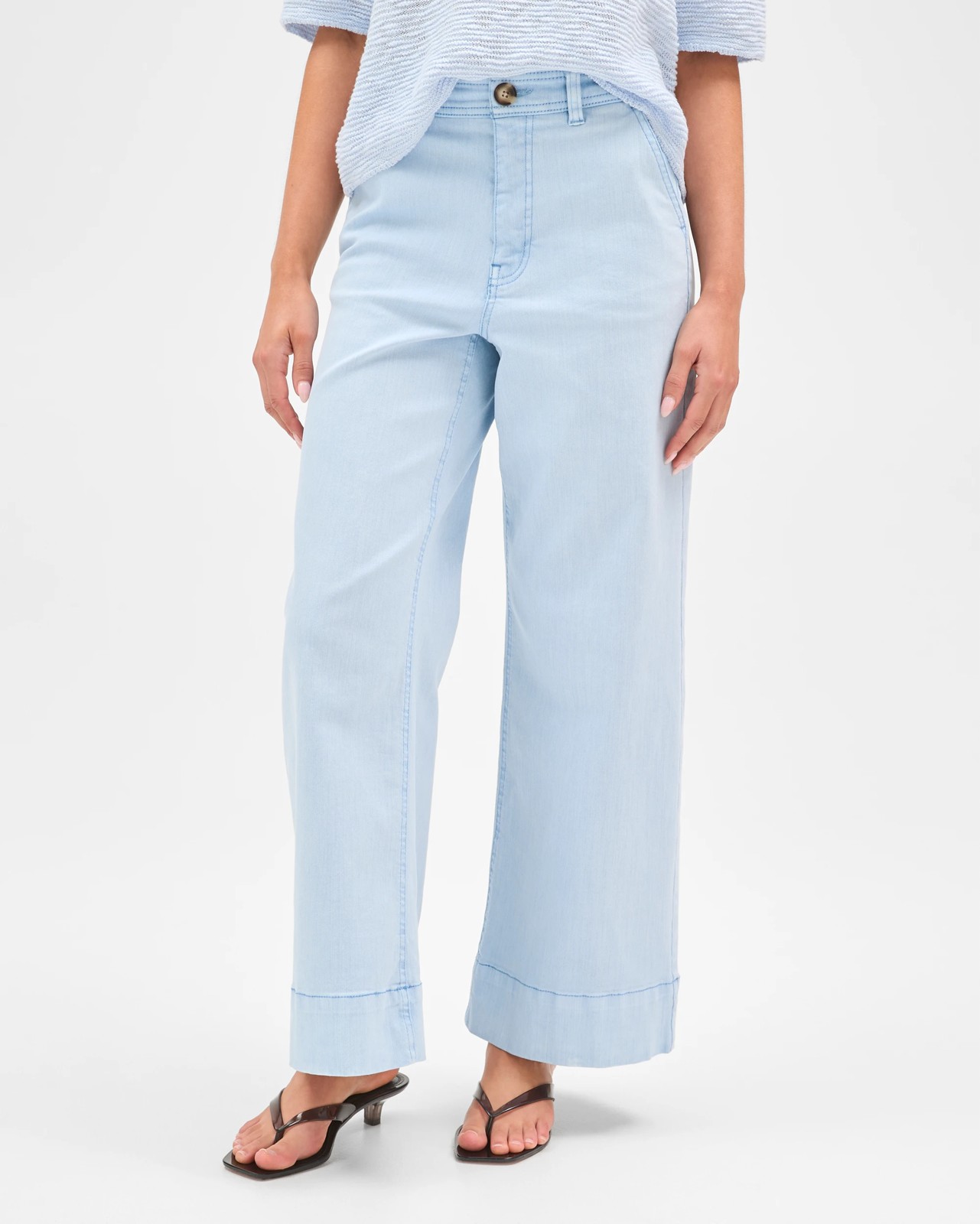Petites Australian Cotton Blend Stretch Twill Wide Leg Pants - Pale Blue 4 of 6