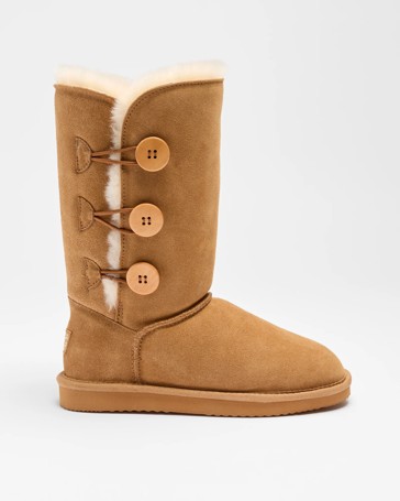 Womens Sheepskin and Leather Tall Button Slipper Boot
