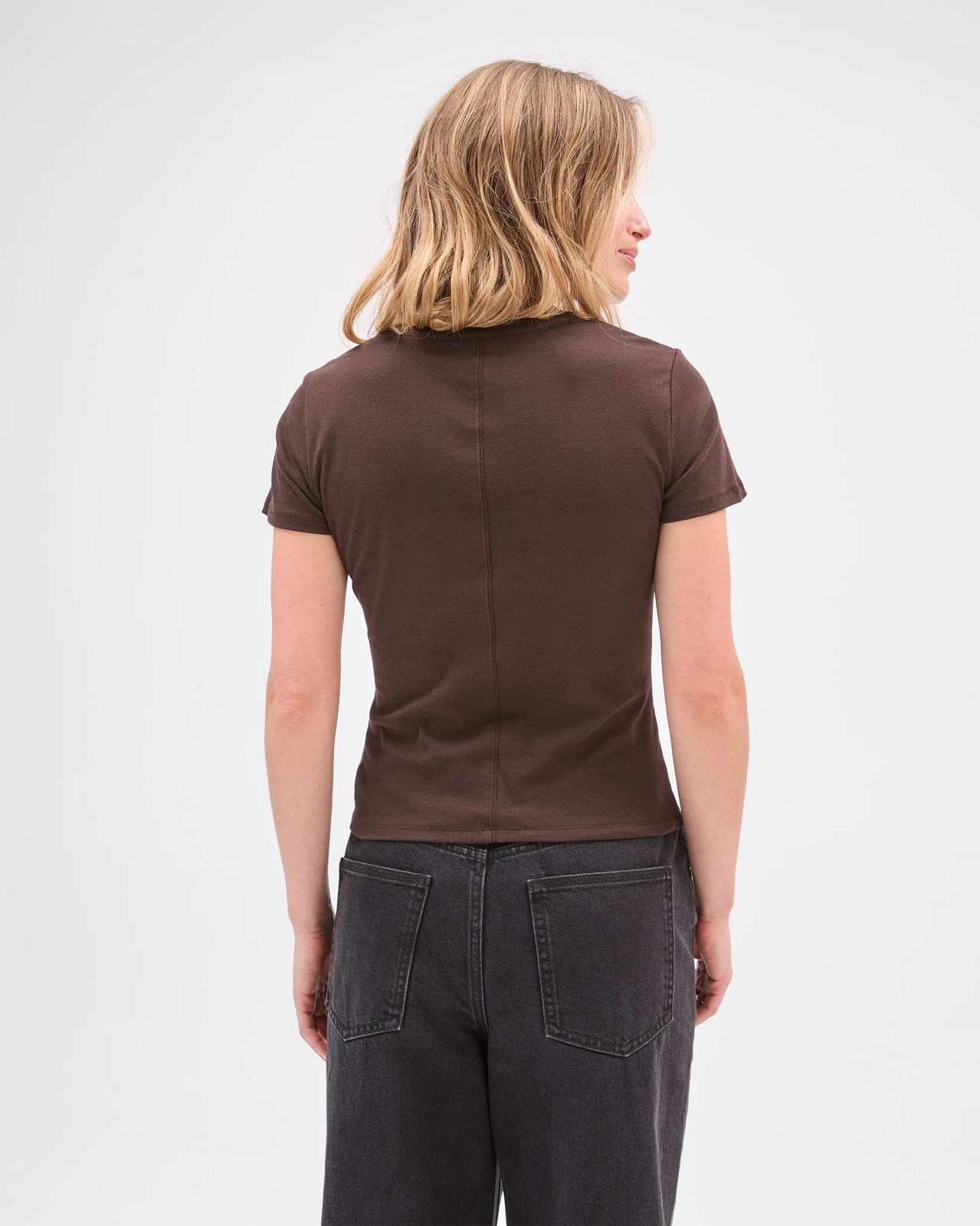 Lily Loves Australian Cotton Blend Semi Sheer Fitted T-Shirt - Truffle 5 of 5