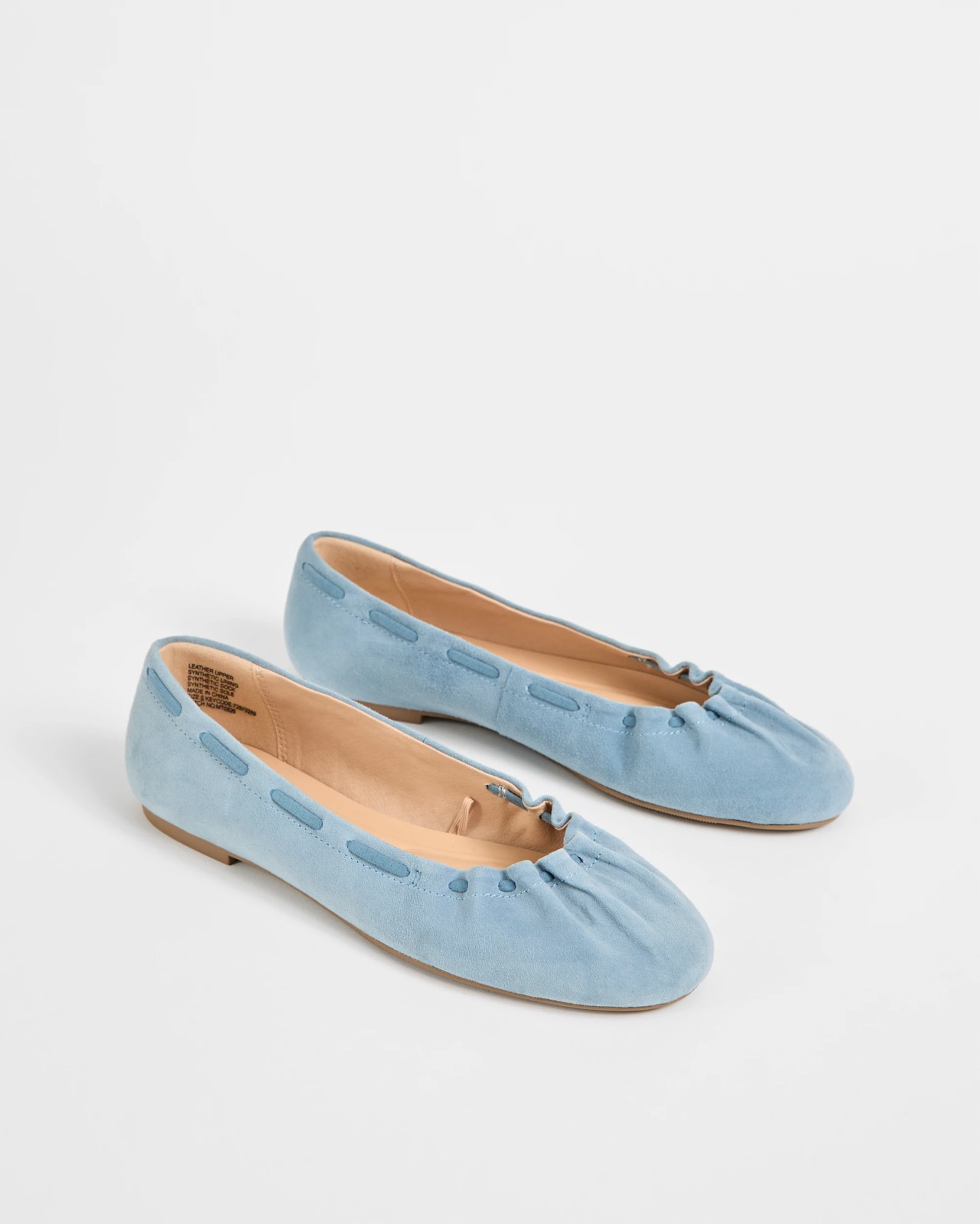 Gomez Genuine Suede Leather Gathered Ballet Flats - Blue Suede 2 of 3