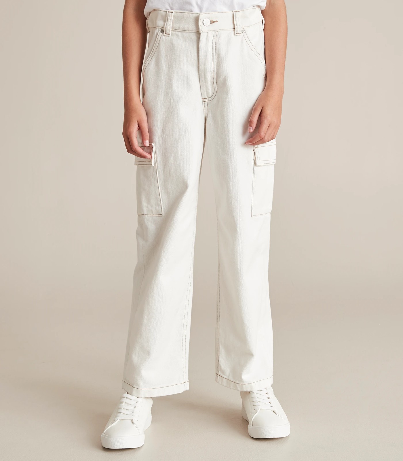 White Wide Leg Cargo Pants, Pants