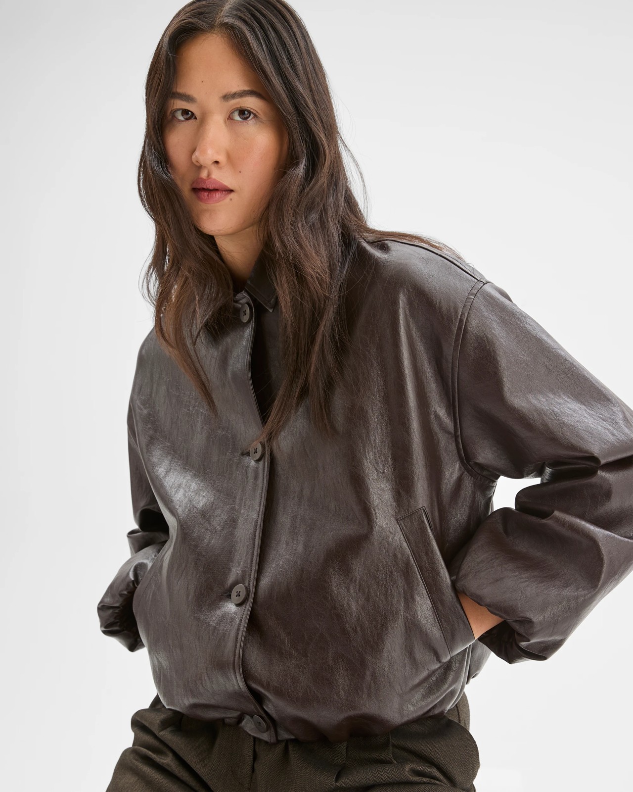 Preview PU Bubble Hem Bomber Jacket 5 of 5