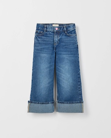 Denim Folded Up Hem Wide Leg Jeans