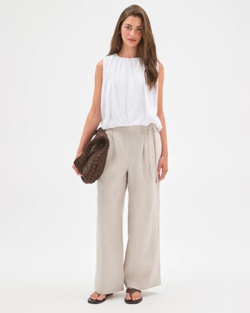 Petites European Linen Fashion Tailored Wrap Pants